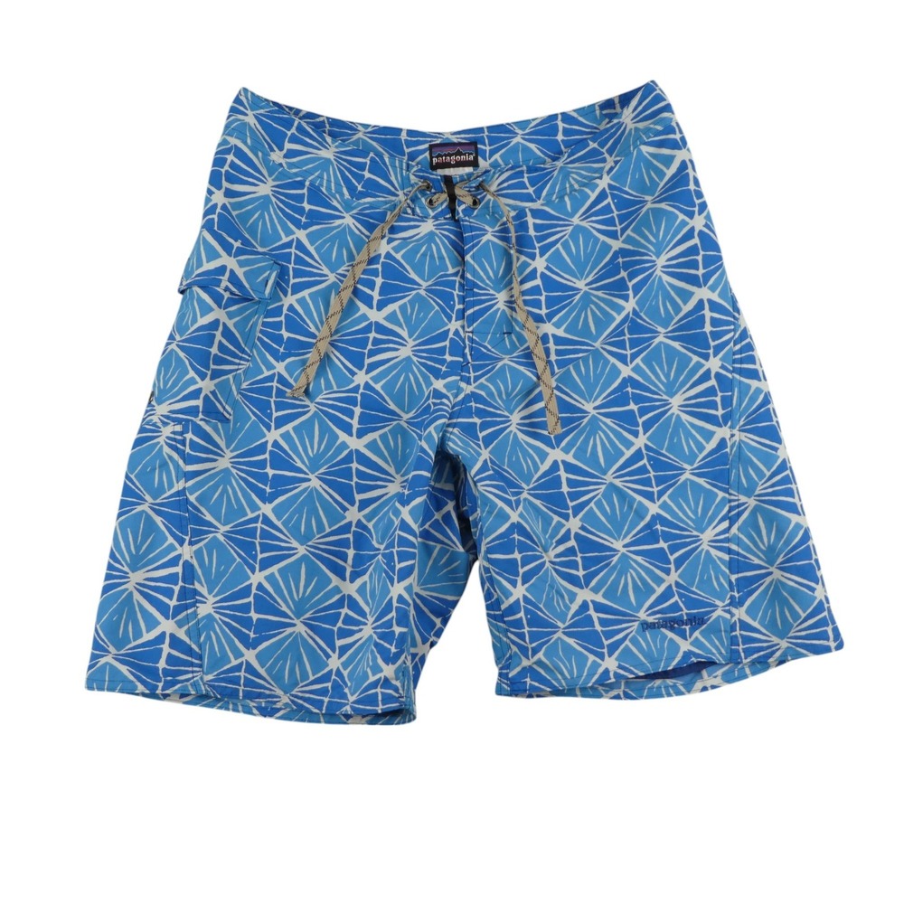 Patagonia Blue Board Shorts with Geometric Design